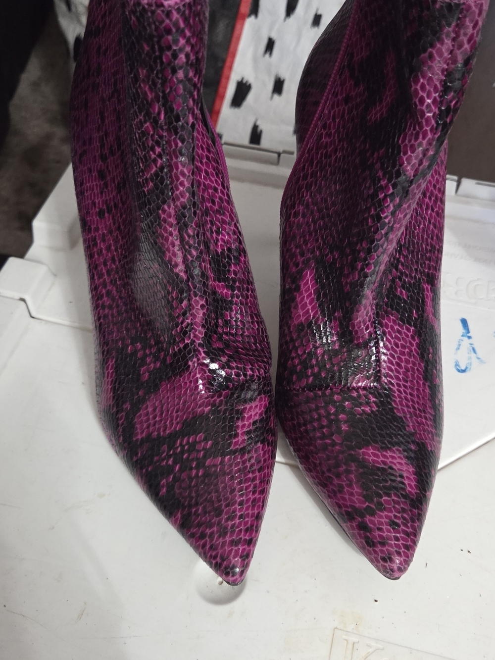 Women's Pointed Faux Snake-Print Ankle Boots in Magenta